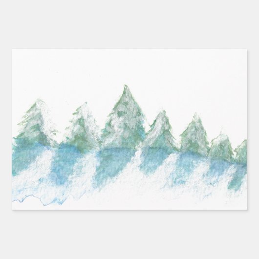 Calm Peaceful Winter Forest Waterverf Script Inpakpapier Vel (Voorkant)