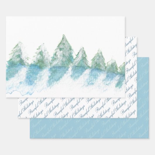 Calm Peaceful Winter Forest Waterverf Script Inpakpapier Vel (Set)