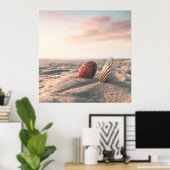 Calm Sand Beach Zee Shell Ocean Photography Poster (Thuiskantoor)