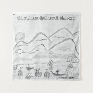 'Calm Waters in  Nature's Embrace' Tapestry Wandkleed