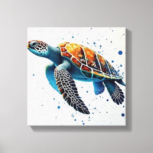 Calm Waters: Vier Zee schildpadden met de oceaan Canvas Afdruk (Voorkant)