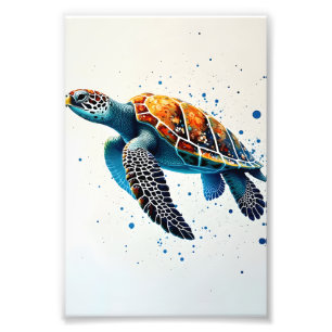 Calm Waters: Vier Zee schildpadden met de oceaan Foto Afdruk