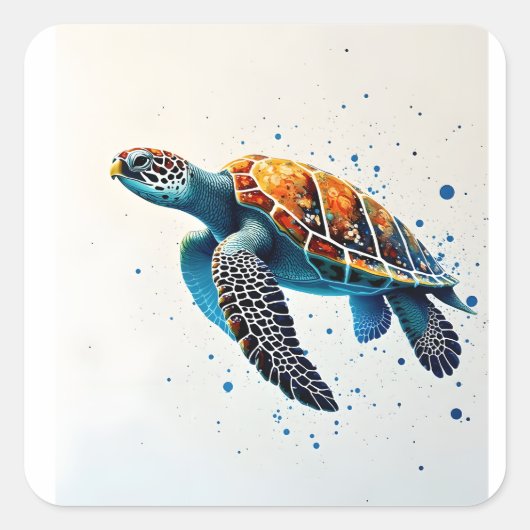 Calm Waters: Vier Zee schildpadden met de oceaan Vierkante Sticker (Voorkant)