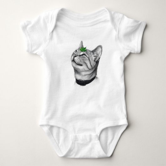 Calm White Minimal Cat Leaf Aesthetic Drawing pfp Romper (Voorkant)