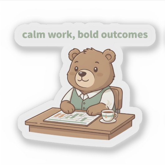 Calm Work Bold Outcomes Sticker – Cozy CEO Bear (Devant)