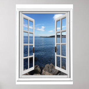 Calm Zee Uitzicht Trompe l'oeil Fake Window Poster
