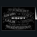 Calme   Cosy Joyeux Noël Chalkboard Calligraphie<br><div class="desc">Cela a été une année inhabituellement remplie de stress pour nous tous et Noël nous parle toujours de : maison, famille, calme, amour, nourriture réconfortante, films, musique et traditions. Assurons-nous de vraiment reconnaître ces cadeaux spéciaux et de les garder proches. Il y a aussi un arrière - plan de tableau...</div>
