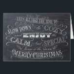 Calme   Cosy Joyeux Noël Chalkboard Calligraphie<br><div class="desc">Cela a été une année inhabituellement remplie de stress pour nous tous et Noël nous parle toujours de : maison, famille, calme, amour, nourriture réconfortante, films, musique et traditions. Assurons-nous de vraiment reconnaître ces cadeaux spéciaux et de les garder proches. Il y a aussi un arrière - plan noir (pas...</div>