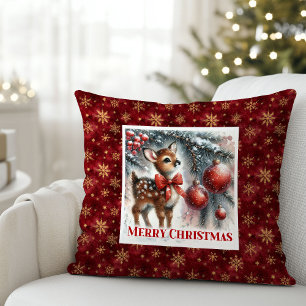 Calme scène de Noël bébé faon oreiller de Noël
