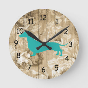 Calque Florale Bois Faux Dachshund Horloge murale