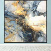 Calques de marbre bleu or – Art mural fluide abstr (Insitu (Plancher de Bois))