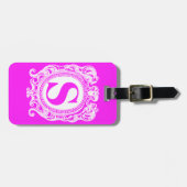 Calson roze schild monogram bagagelabel (Voorkant horizontaal)