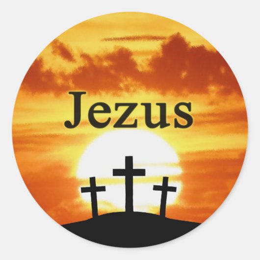 Calvariate Sunrise Jezus Ronde Sticker (Voorkant)