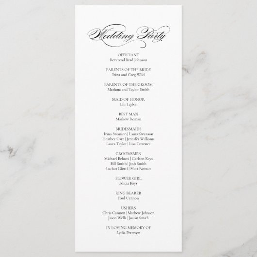 Calygraphie élégante programme de mariage moderne (Dos)