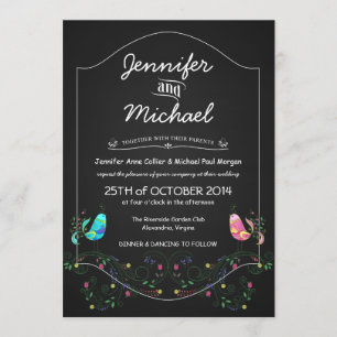 Calypso Tortelduifjes Chalkboard Wedding Invitatio Kaart