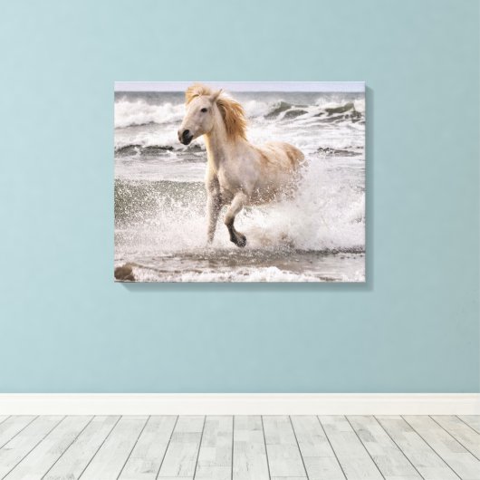 Camargue Horse die geen Surf meer heeft Canvas Afdruk (Insitu (Houten vloer))