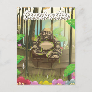 Cambodia Boeddha vintage reisposter Briefkaart