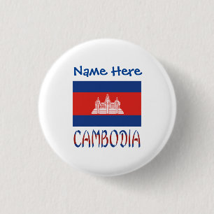 Cambodia Cambodjaanse Vlag Blauw Gepersonaliseerd Ronde Button 3,2 Cm