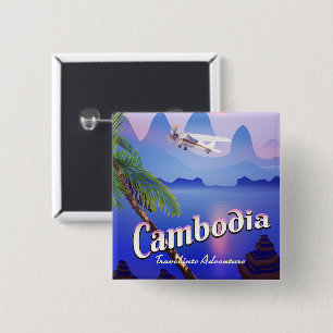 Cambodia 'Reis naar Avontuur' Vierkante Button 5,1 Cm