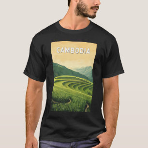 Cambodja Illustratie Reizen Art Vintage T-shirt