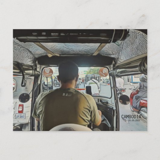 Cambodja Inside a Tuk,  datum Briefkaart (Voorkant)
