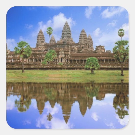 Cambodja, Kampuchea, Angkor Wat tempel. Vierkante Sticker (Voorkant)