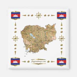 Cambodja Map + Flags Magnet Magneet
