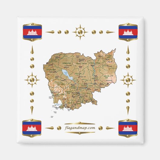 Cambodja Map + Flags Magnet Magneet (Voorkant)