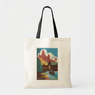 Cambodja Temple Illustration Travel Art Vintage Tote Bag