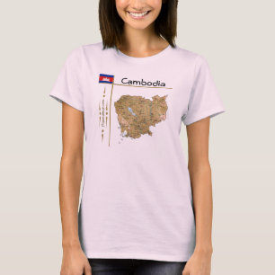 Cambodjaanse kaart + vlag + titel T-shirt