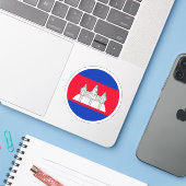 Cambodjaanse vlag Ronde Sticker (Laptop met iPhone)