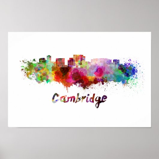 Cambridge MA skyline in watercolor Poster (Voorkant)