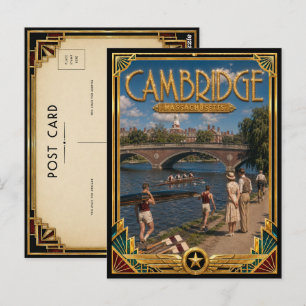 Cambridge Massachusetts Vintage Art Deco Gouden Ti Briefkaart
