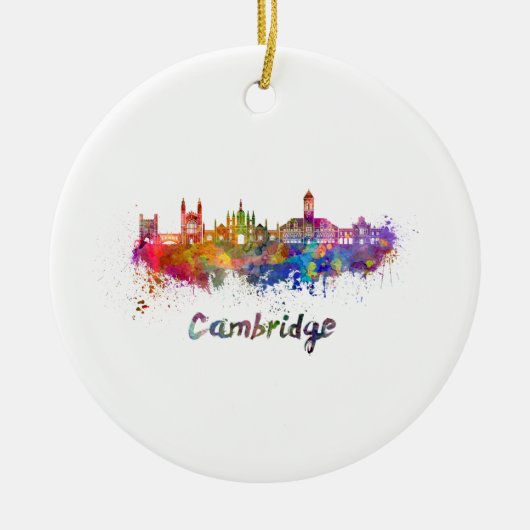 Cambridge skyline in watercolor keramisch ornament (Voorkant)