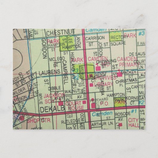 Camden, SC Map Briefkaart (Voorkant)