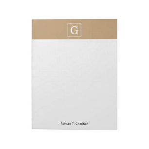 Camel Brown White Framed Initiaal Monogram Notitieblok
