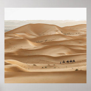 Camel caravan, Sahara zonsondergang, Marokko Poster
