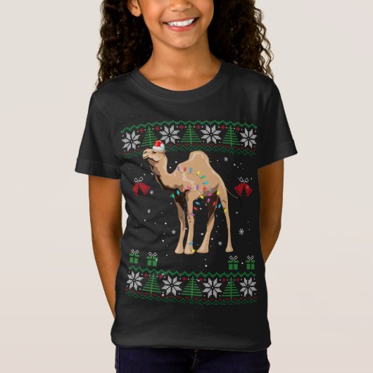 Camel Christmas Sweater Trees Lights Ornament kwam T-shirt (Voorkant)