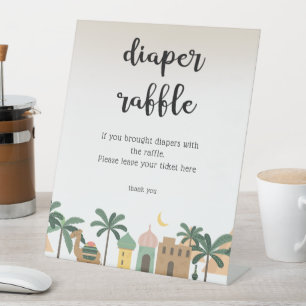 Camel Desert Scene Baby shower Luier Raffle Teken Reclamebord Met Voetstuk