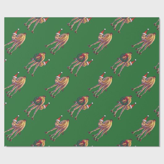 Camel Kerstmis op groen Cadeaupapier (Vlak)