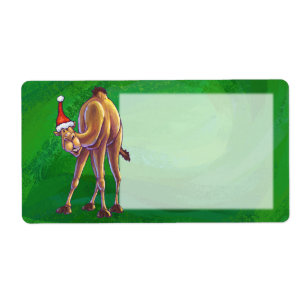 Camel Kerstmis op groen Etiket