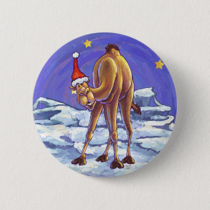 Camel Kerstmis Ronde Button 5,7 Cm