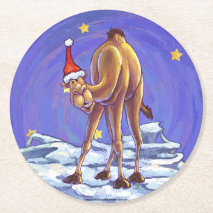 Camel Kerstmis Ronde Kartonnen Onderzetter