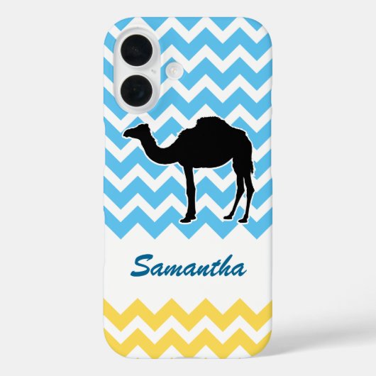 Camel Silhouet op Blauwe en Gele Chevron Case-Mate iPhone Case (Achterkant)