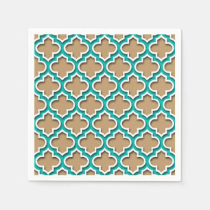 Camel Tan, Blauwgroen, wit Marokkaans Quatrefoil # Servet