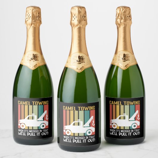 Camel Towing Retro Adult Humor Gezegde Halloween Sparkling Wijnetiket (Flessen)