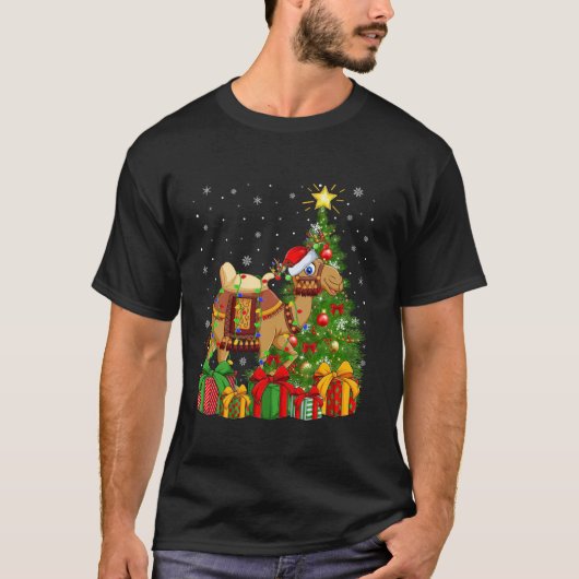 Camel Xmas Tree Lighting Santa Hat Camel Christmas T-shirt (Voorkant)