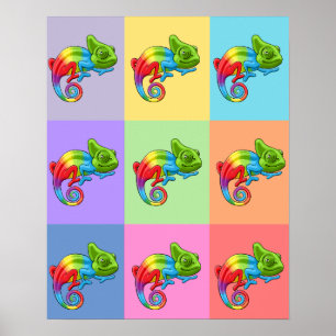 Cameleon Pop Art Rainbow Kleur Foto Trendy Block Poster