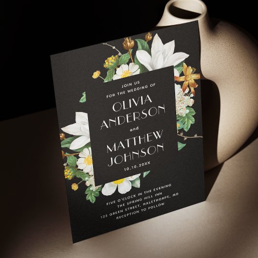  camelia. Bloom bloemenzwart bruiloft QR Kaart