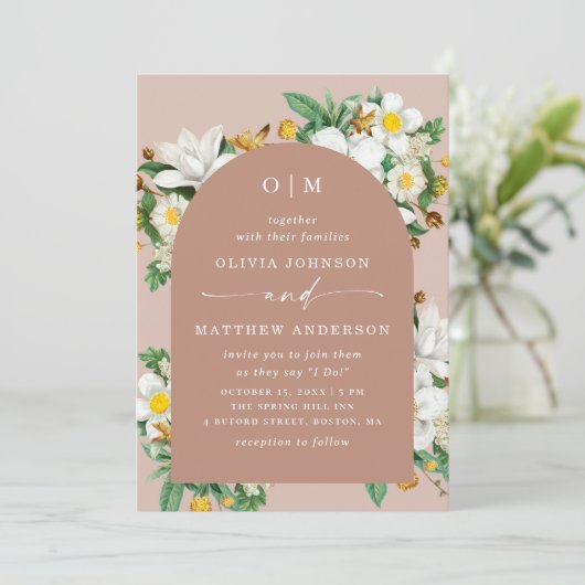  camelia. Bord roze bloemenboog bruiloft QR Kaart (Staand voorkant)